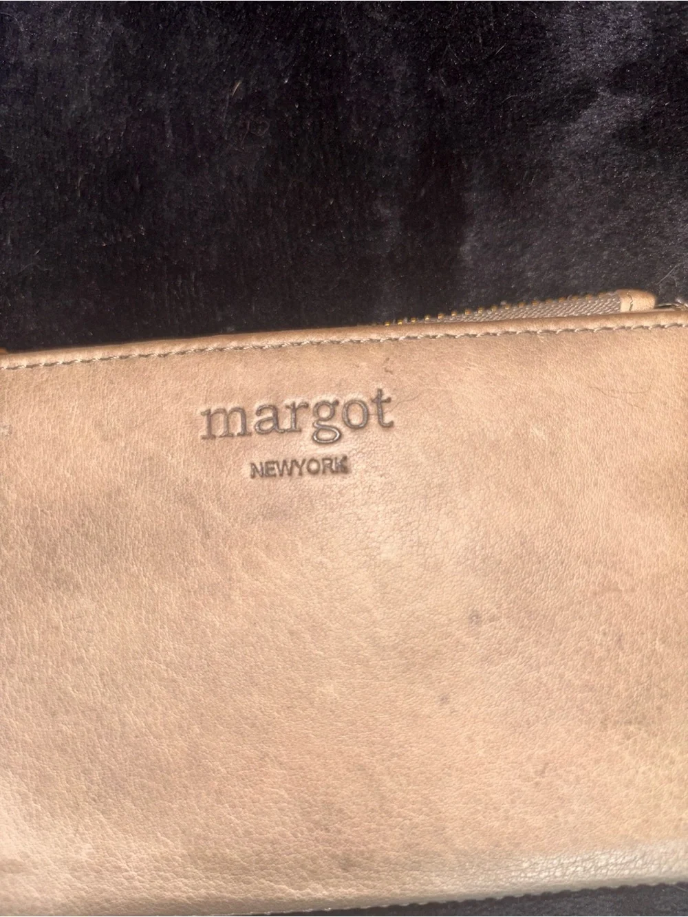 Margot New York Leather Wristlet Wallet Taupe Zip Around Clutch Organizer
